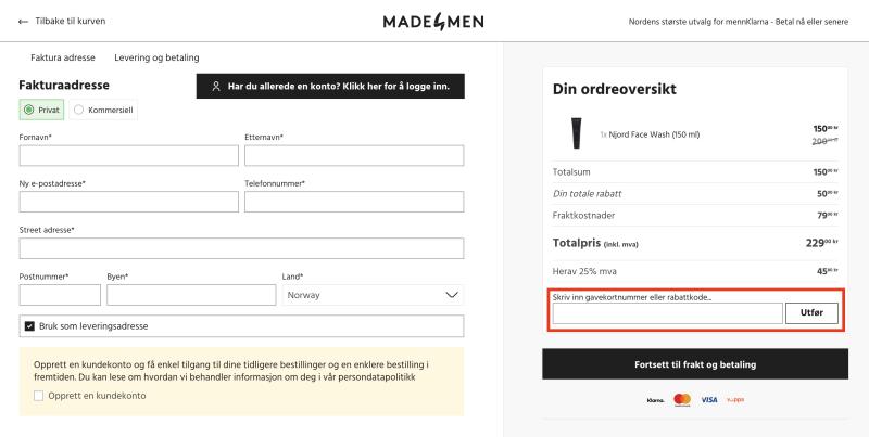 Hur du använder en rabattkod hos Made4men